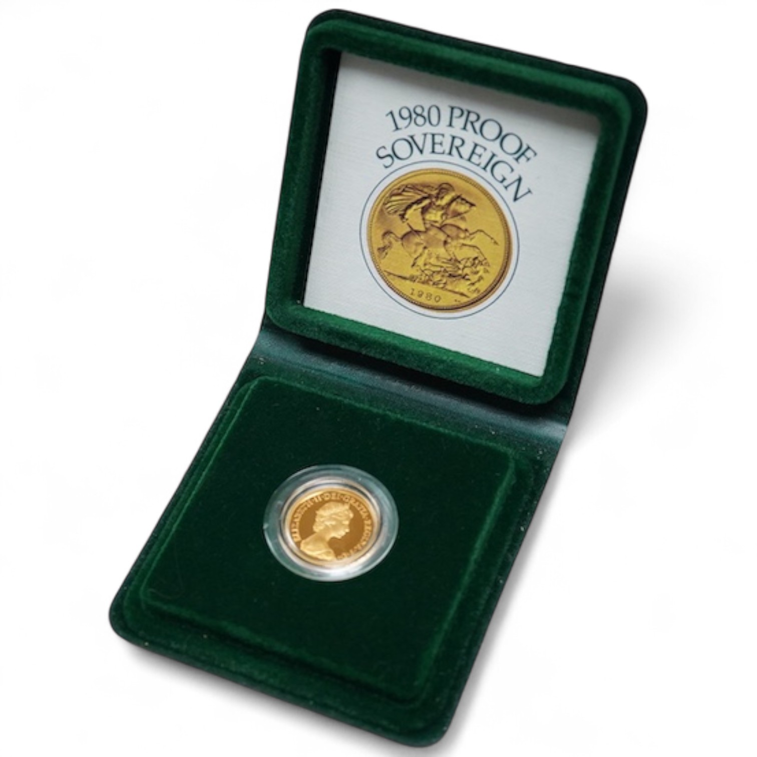 British Gold coins, QEII, gold proof sovereign, 1980, in case of issue with certificate
